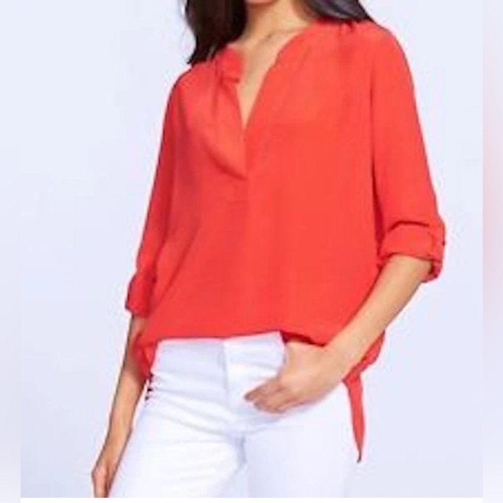 Women’s DIANE VON FURSTENBERG Silk Tunic Top Roll Tab Blouse Red 8